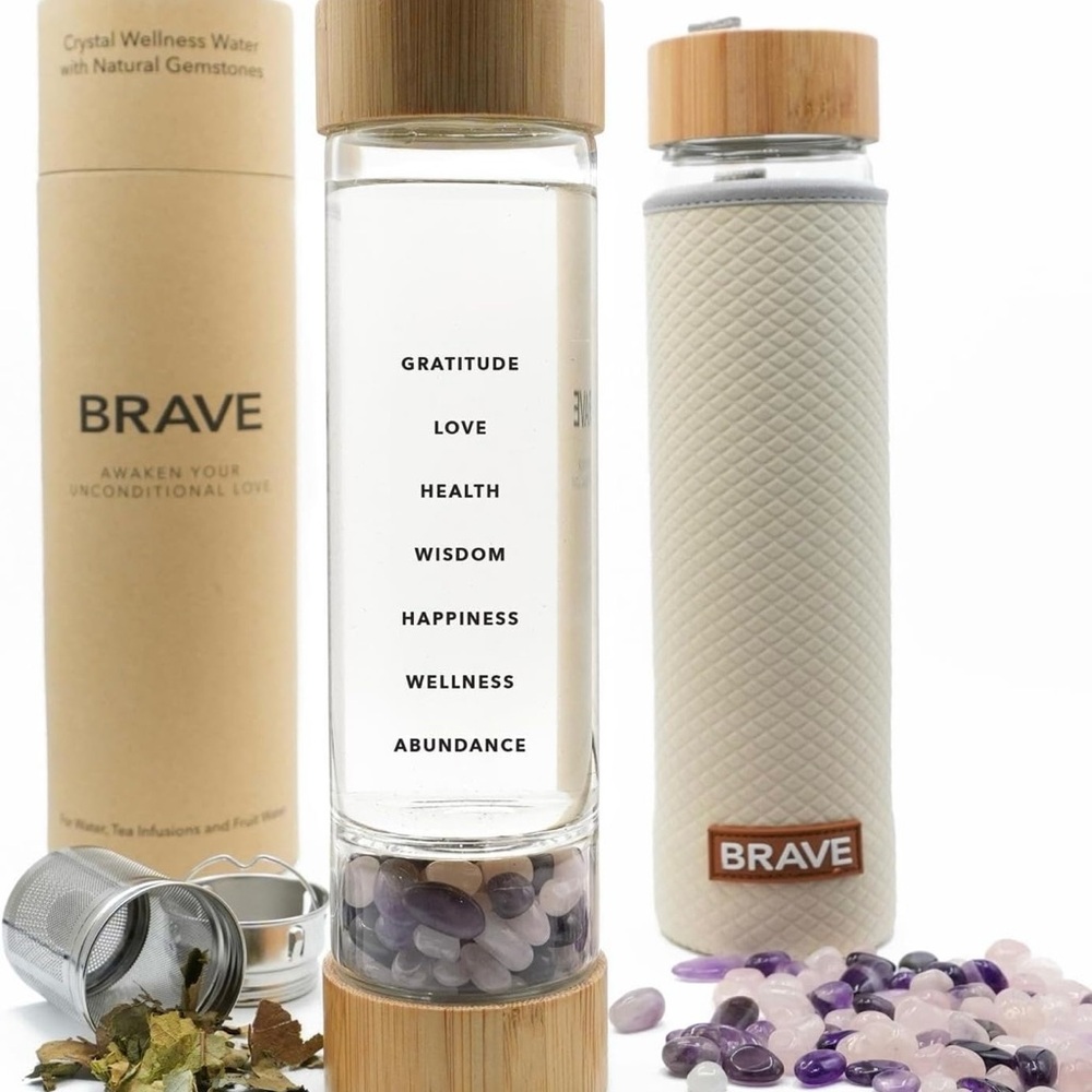 Rose Quartz & Amethyst Infused Water Bottle with Protective Sleeve NWT - Picture 5 of 12
